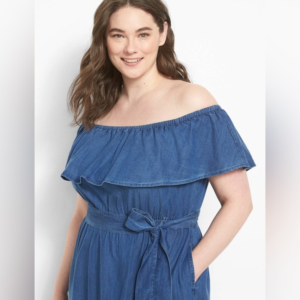 Lane Bryant Convertible Off-The-Shoulder Chambray Fit & Flare Dress 1X 18/20